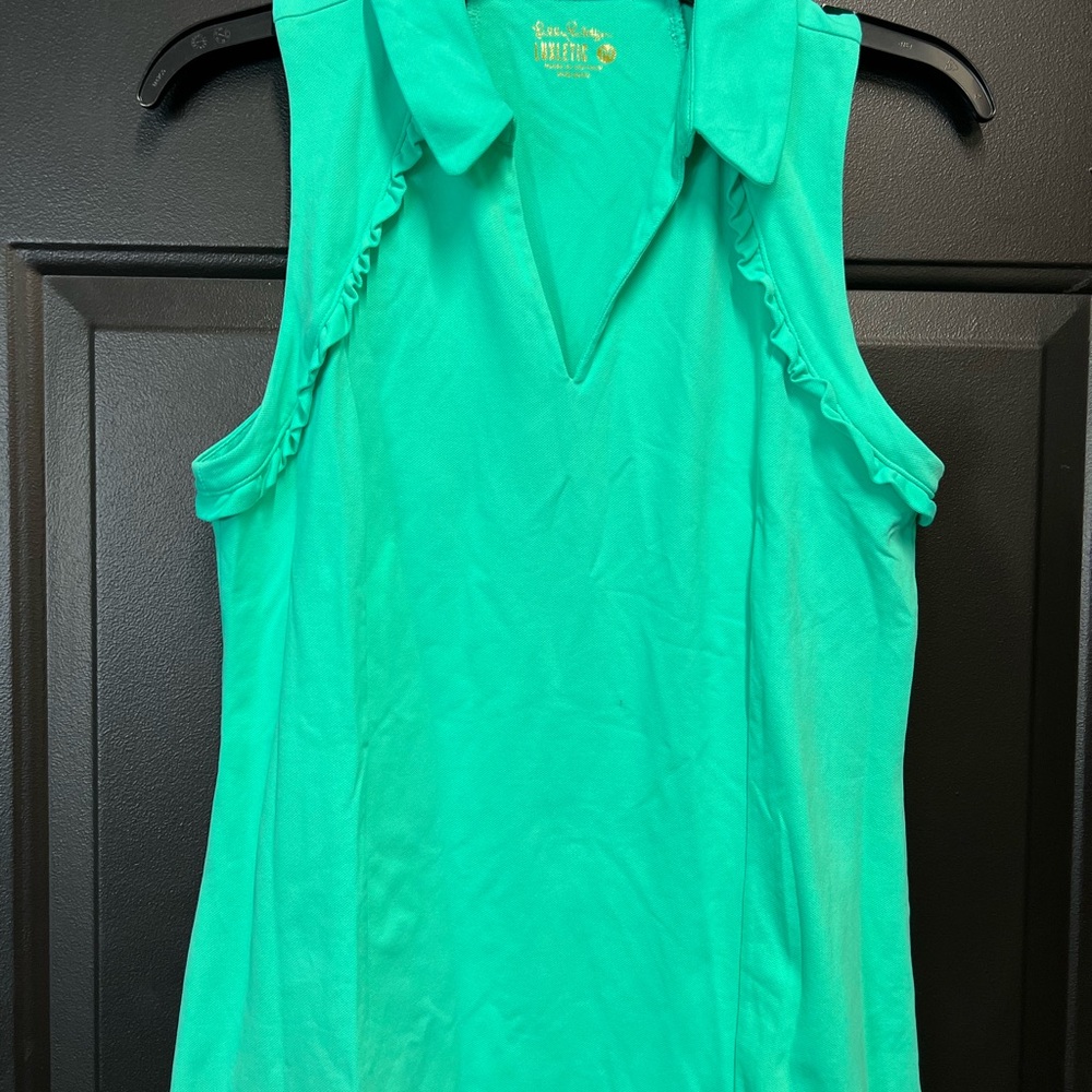 Lilly Pulitzer Luxletic Green Ruffled Polo Tank